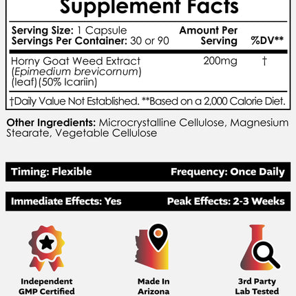 Nootropics Depot Horny Goat Weed Capsules 200mg | 90 Count | Icariin 50% | Epimedium brevicornum
