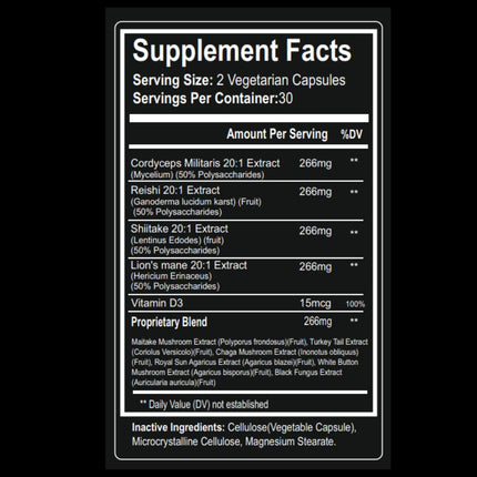 Nootrum Mushrooms | 1 Month Capsule Supply with Lion's Mane, Cordyceps & Reishi