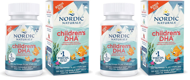 Nordic Naturals Children's DHA Strawberry - 120 Mini Chewables (Pack of 2) | 250 mg Omega-3 EPA/DHA