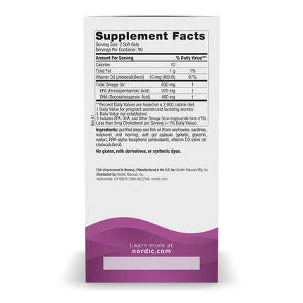 Nordic Naturals Prenatal DHA, Unflavored — 180 Soft Gels, 830 mg Omega-3 + 400 IU Vitamin D3 | Non-GMO, Official Omega-3 of the American Pregnancy Association