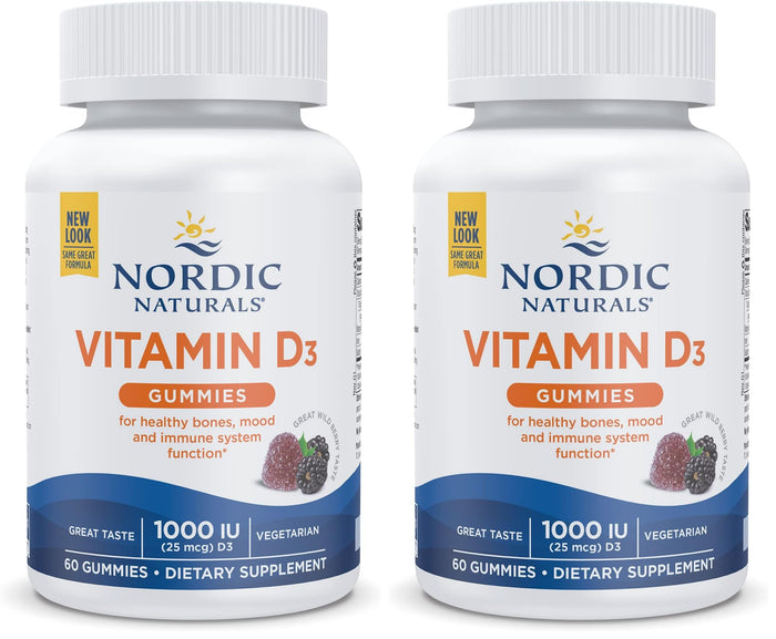 Nordic Naturals Vitamin D3 Gummies Wild Berry - 60 Gummies (2-Pack) 1000 IU | Non-GMO