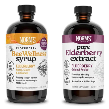 Norm's Farms Elderberry Extract & BeeWellness Syrup 2PK – Immune Support for Kids & Adults, Made in USA