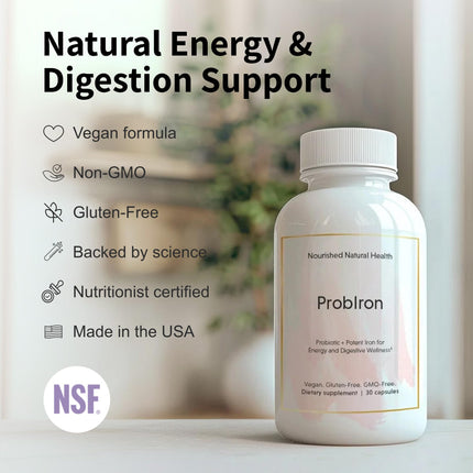 Nourished ProbIron: Vegan Iron + Probiotic for Women (90 Capsules)