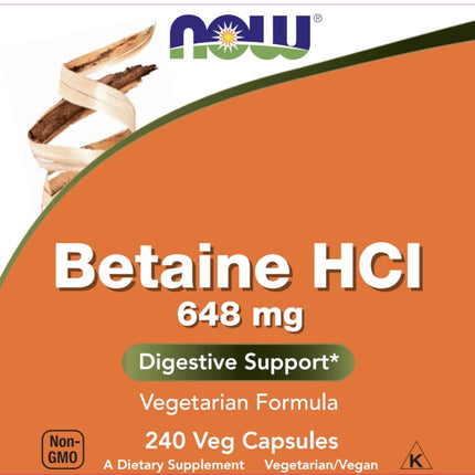 NOW Betaine HCl 648mg 240 Veg Capsules – Digestive Enzymes with Pepsin