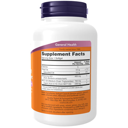 NOW Foods Berberine Glucose Support with MCT Oil - 90 Softgels