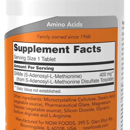 NOW Foods SAMe 400 mg – Nervous System & Joint Health Support, 60 Tablets