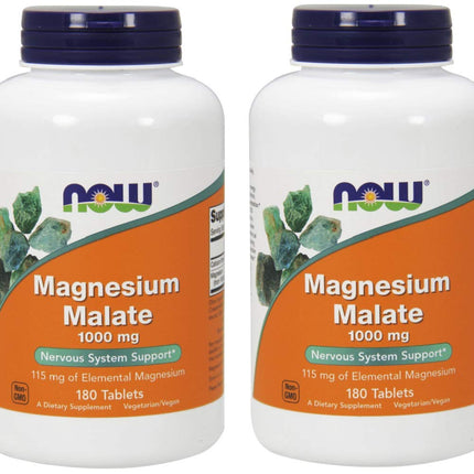 NOW Magnesium Malate 1000mg | 180 Tablets (Pack of 2) – Energy & Nerve Support