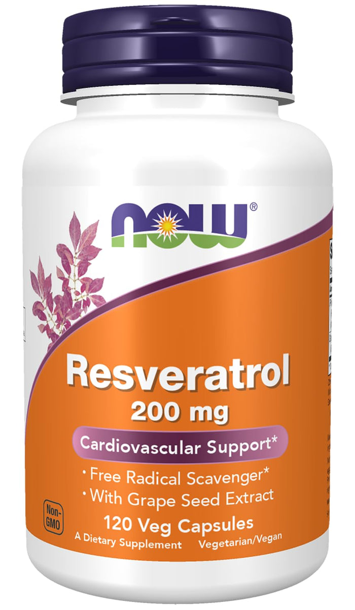NOW Natural Resveratrol 200 mg with Red Wine Extract – 120 Veg Capsules
