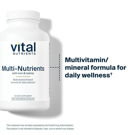Vital Nutrients Multi-Nutrients with Iron and Iodine - Vegetarian Multivitamin (180 Capsules)