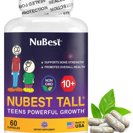 NuBest Tall 10+ Premium Bone Strength Formula for Ages 10+ — Calcium, D3 & K2 | 60 Capsules