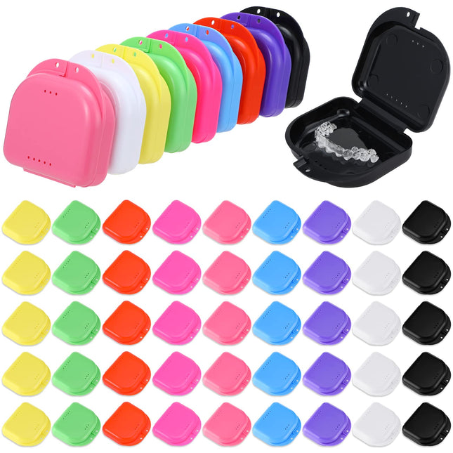 Nuenen 64 Pcs Retainer Case with Vent Holes – Multicolor Dental Storage Box for Office Travel Household, 9 Colors (Classic Color)