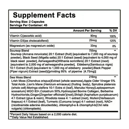 Nukupuns Soursop Capsules – 24-in-1 Formula, Non-GMO, 90 Vegan Caps