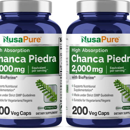NusaPure Chanca Piedra 2000mg | 200 Veggie Caps | Pack of 2 | 100 Servings | Non-GMO Bioperine