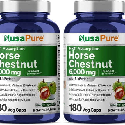NusaPure Horse Chestnut 20:1 Extract – 300 mg, 180 Veggie Caps (Pack of 2)