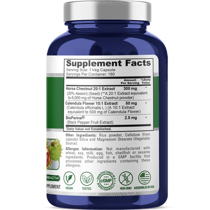 NusaPure Horse Chestnut 20:1 Extract – 300 mg, 180 Veggie Caps (Pack of 2)