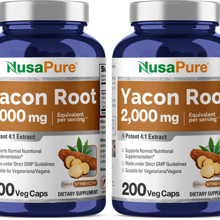 NusaPure Yacon Root Extract 2000mg – 200 Vegan Capsules (4:1 Extract) Non-GMO, Pack of 2