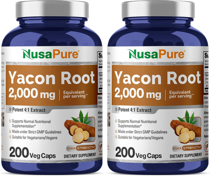 NusaPure Yacon Root Extract 2000mg – 200 Vegan Capsules (4:1 Extract) Non-GMO, Pack of 2