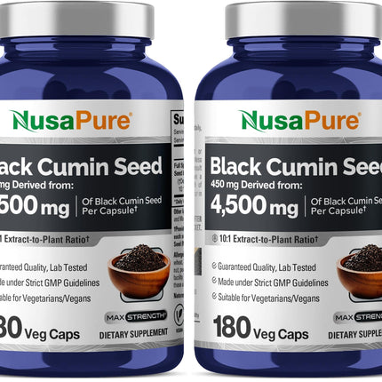NusaPure Black Cumin Seed 10:1 Extract – 450 mg per Serving, 180 Veggie Caps (2-Pack)