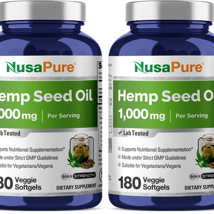 NusaPure Hemp Oil Capsules 1000mg per Serving – 180 Veggie Softgels, Non-GMO, Vegan (Pack of 2)