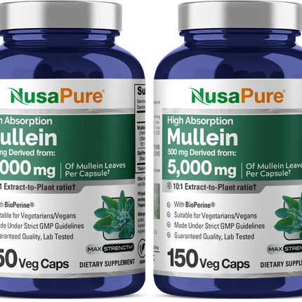 NusaPure Mullein Leaf Capsules 10:1 Extract – 150 Count – Non-GMO & Vegan (Pack of 2)