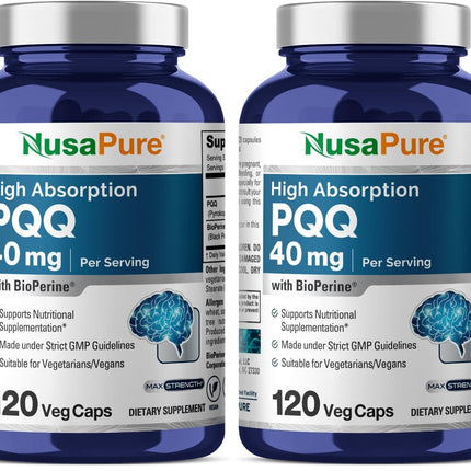 NusaPure PQQ Supplement 40 mg - 120 Veggie Capsules (Non-GMO, Bioperine) Pack of 2