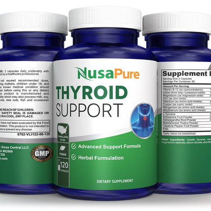 NusaPure Thyroid Support Supplement (Non-GMO) 120 Caps – Pack of 2