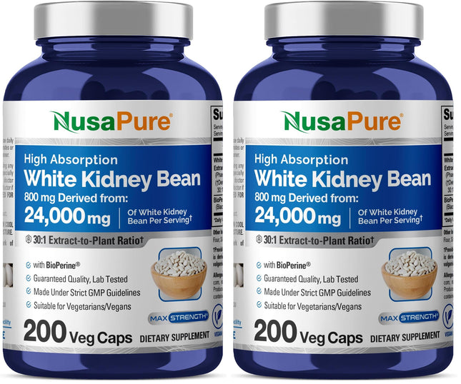 NusaPure White Kidney Beans 30:1 Extract – 24,000 mg Equivalent, 200 Vegan Capsules (Pack of 2)