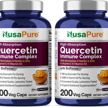 NusaPure Quercetin Complex with Bromelain, C & D3, Nettle & Zinc | 200 Veggie Caps (Pack of 2)