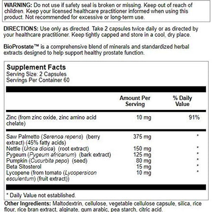 Nutra BioGenesis BioProstate - Saw Palmetto for Men | Prostate Health & Urination Support | 120 Vegan Capsules