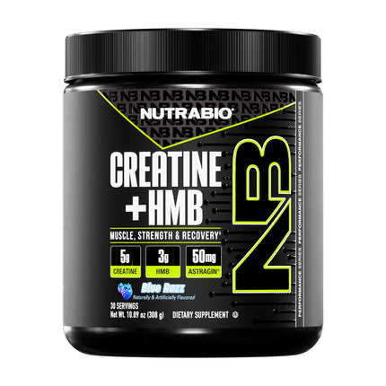 NutraBio Creatine + HMB Powder | Creatine Monohydrate with HMB for Muscle Growth – 30 Servings (Blue Razz)