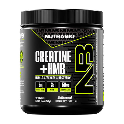 NutraBio Creatine + HMB – Creatine Monohydrate with HMB Powder for Muscle Growth & Strength, 30 Servings (Unflavored)