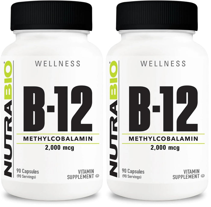 NutraBio Methyl B-12 Vitamin Supplement 2000mcg – 90 Veg Capsules (Pack of 2)