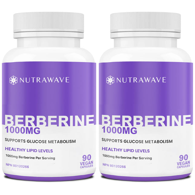 Nutra Wave Pure Berberine Maximum Potency 1000mg per Serving - 2-Pack (Vegan, Non-GMO)