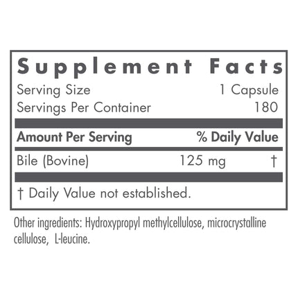 Nutricology Ox Bile 125 mg - Digestive Enzymes for Fat Digestion & Liver Support | 180 Count