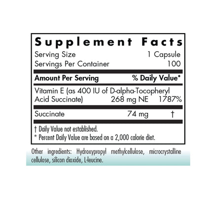 Nutricology Vitamin E Succinate Supplement – 400 IU D-Alpha-Tocopheryl, Vegetarian Capsules, 100 Count