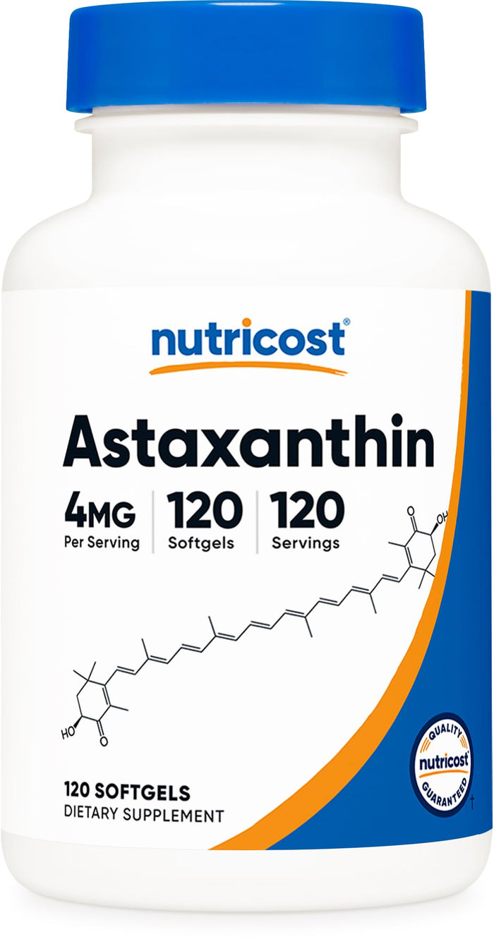 Nutricost Astaxanthin 4mg – Gluten Free, Non-GMO, 120 Softgels
