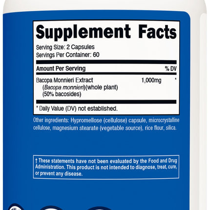 Nutricost Bacopa Monnieri 1000mg – 120 Capsules (60 Servings) – Pack of 2