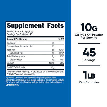 Nutricost C8 MCT Oil Powder 1LB (16.2oz) - 95% C8 MCT Oil Powder