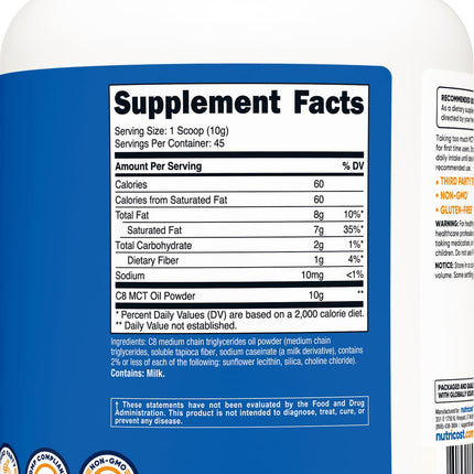 Nutricost C8 MCT Oil Powder 1LB (16.2oz) - 95% C8 MCT Oil Powder