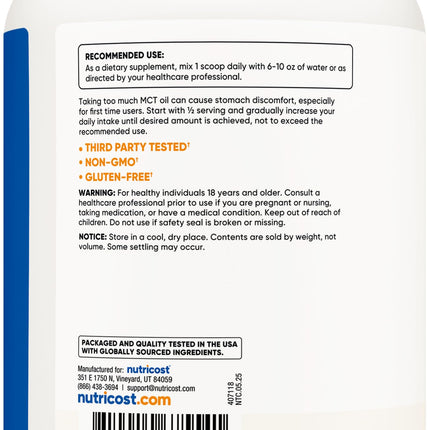 Nutricost C8 MCT Oil Powder 2LBS (32oz) - 95% C8 MCT Oil Powder