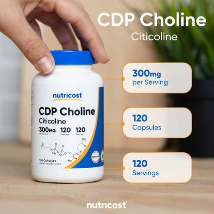 Nutricost CDP Choline (Citicoline) 300mg – 120 Vegetarian Capsules | Non-GMO, Gluten Free