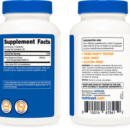 Nutricost Citrus Bergamot Capsules 1,200 mg – 25:1 Extract, 60 Servings (Pack of 2)