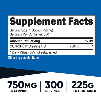 Nutricost Creatine HCl Powder (8 OZ) – CON-CRET Creatine Hydrochloride, 300 Servings