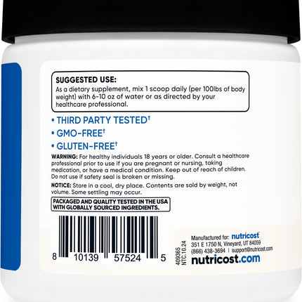 Nutricost Creatine HCl Powder (8 OZ) – CON-CRET Creatine Hydrochloride, 300 Servings