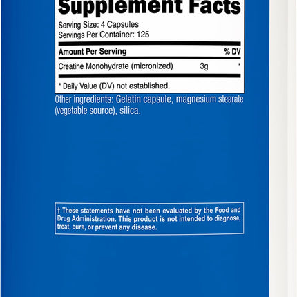 Nutricost Micronized Creatine Monohydrate 750mg Capsule | 125 Servings, 500 Capsules