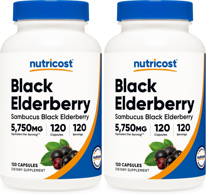 Nutricost Elderberry Capsules 575mg (120) – Pack of 2 | Black Elderberry, Vegetarian, Gluten Free, Non-GMO