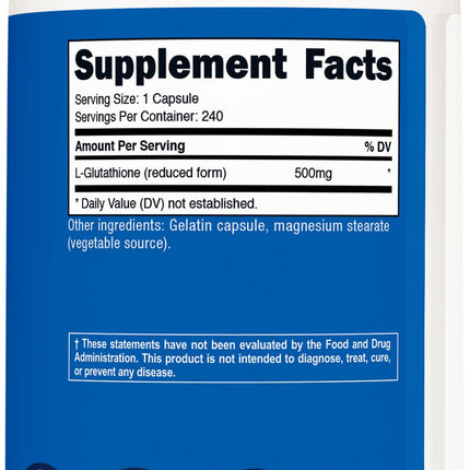Nutricost Glutathione Capsules 500mg – 240 Count | Gluten Free & Non-GMO