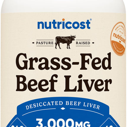 Nutricost Grass-Fed Desiccated Beef Liver Capsules 3000mg per Serving | 60 Servings (240 Caps)