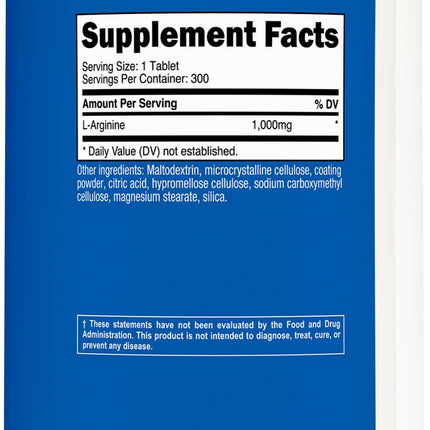 Nutricost L-Arginine 1000mg - 300 Tablets | Amino Acid Supplement
