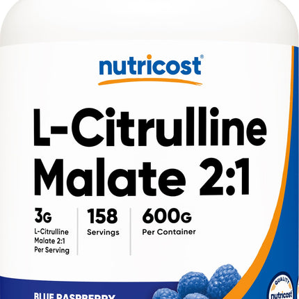 Nutricost L-Citrulline Malate 2:1 (600g) Blue Raspberry – 3g per Serving, 171 Servings | 30-Day Guarantee